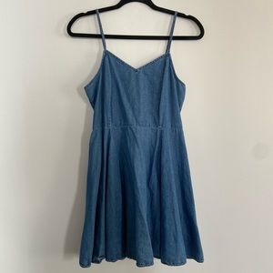 Red Camel Denim Spaghetti Strap Dress
